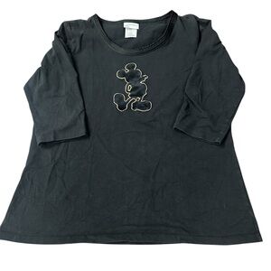 disney mickey mouse women’s black‎ quarter sleeve embroidered xl shirt